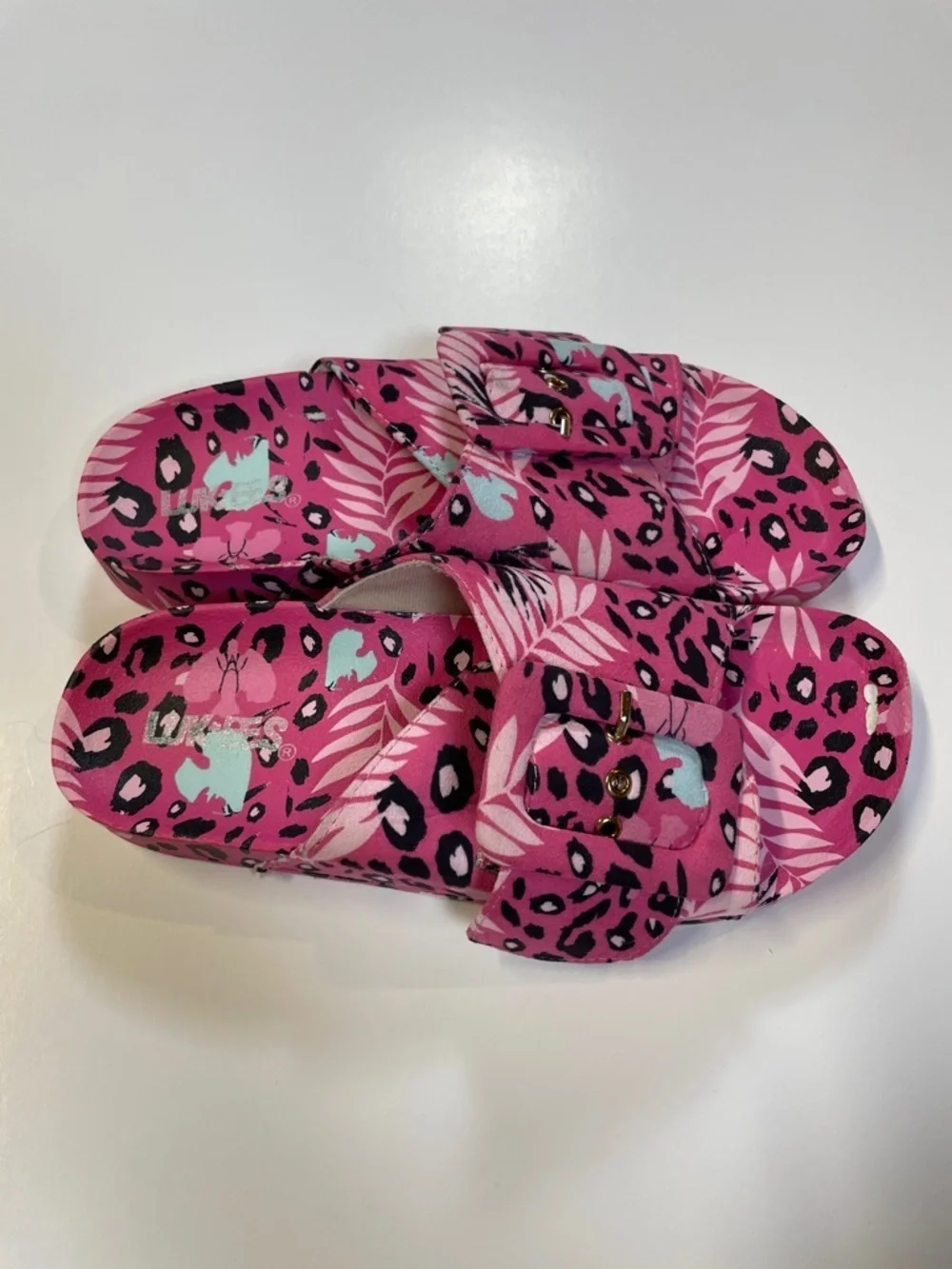 Lukees by Muk Luk Womens Pink Leopard Floral Slide Sandals Size EU 38 US 7.5-8